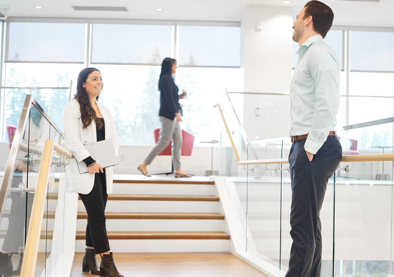 two employees chatting at the office